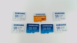 Lot of 7 - 128GB Samsung Evo Plus (Red) Micro SD Memory Cards